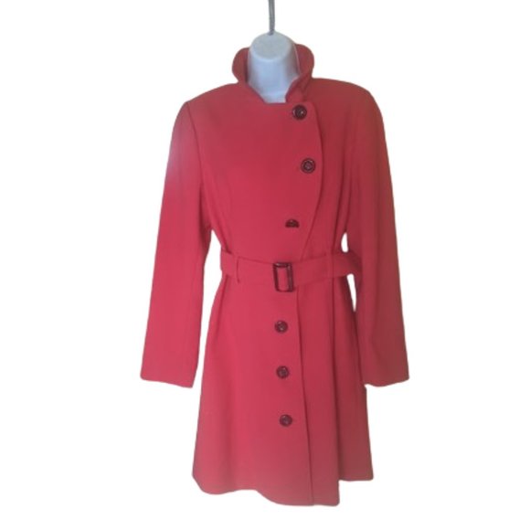 Bright Red Belted Peacoat Size Large - Picture 1 of 10